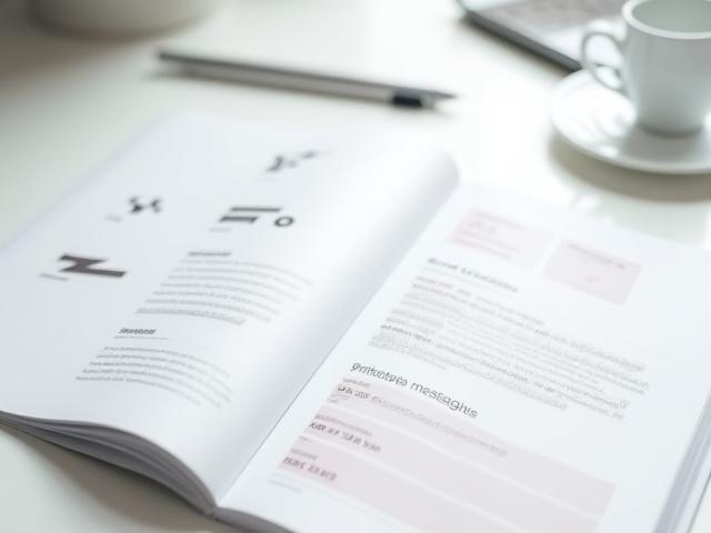 Open brand guidelines book showing logo usage examples, color palettes, and typography rules, representing consistency