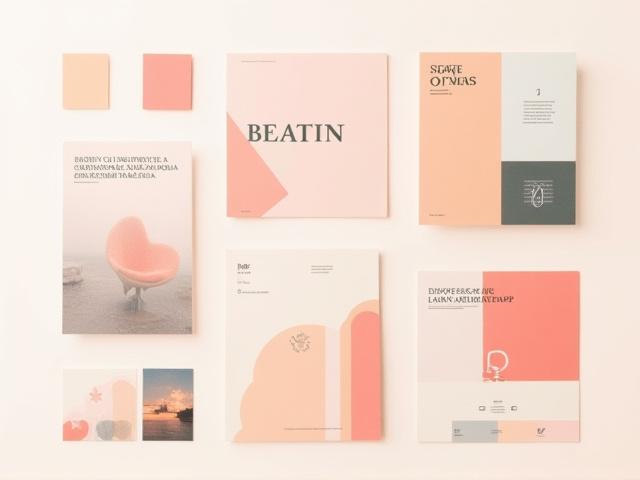 Abstract design elements: color swatches, typography examples, and image snippets in a dynamic composition
