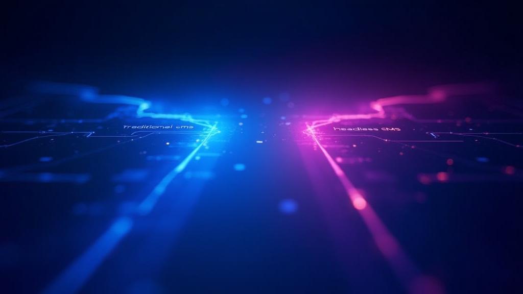 Two distinct paths diverging, one labeled 'Traditional CMS' and the other 'Headless CMS', symbolizing a technology choice.